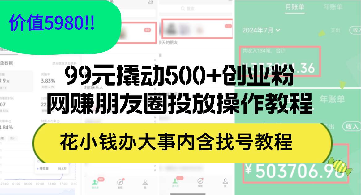 99元撬动500+创业粉，网赚朋友圈投放操作教程价值5980！花小钱办大事内…-三柒社区