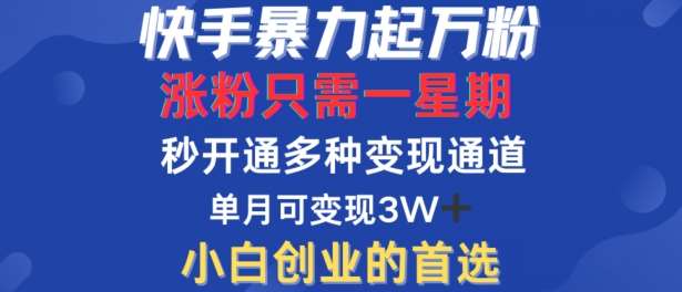 快手暴力起万粉，涨粉只需一星期，多种变现模式，直接秒开万合，单月变现过W【揭秘】-三柒社区