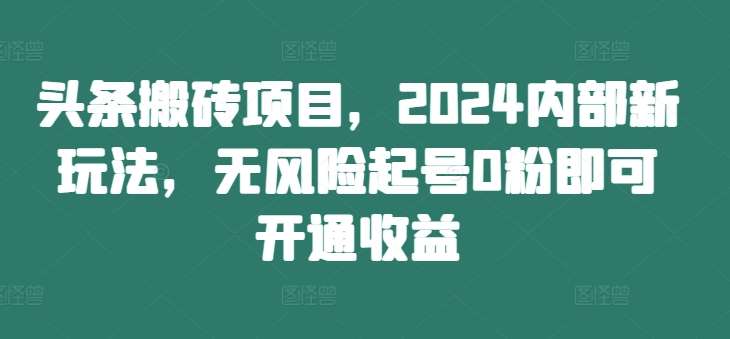 头条搬砖项目，2024内部新玩法，无风险起号0粉即可开通收益-三柒社区